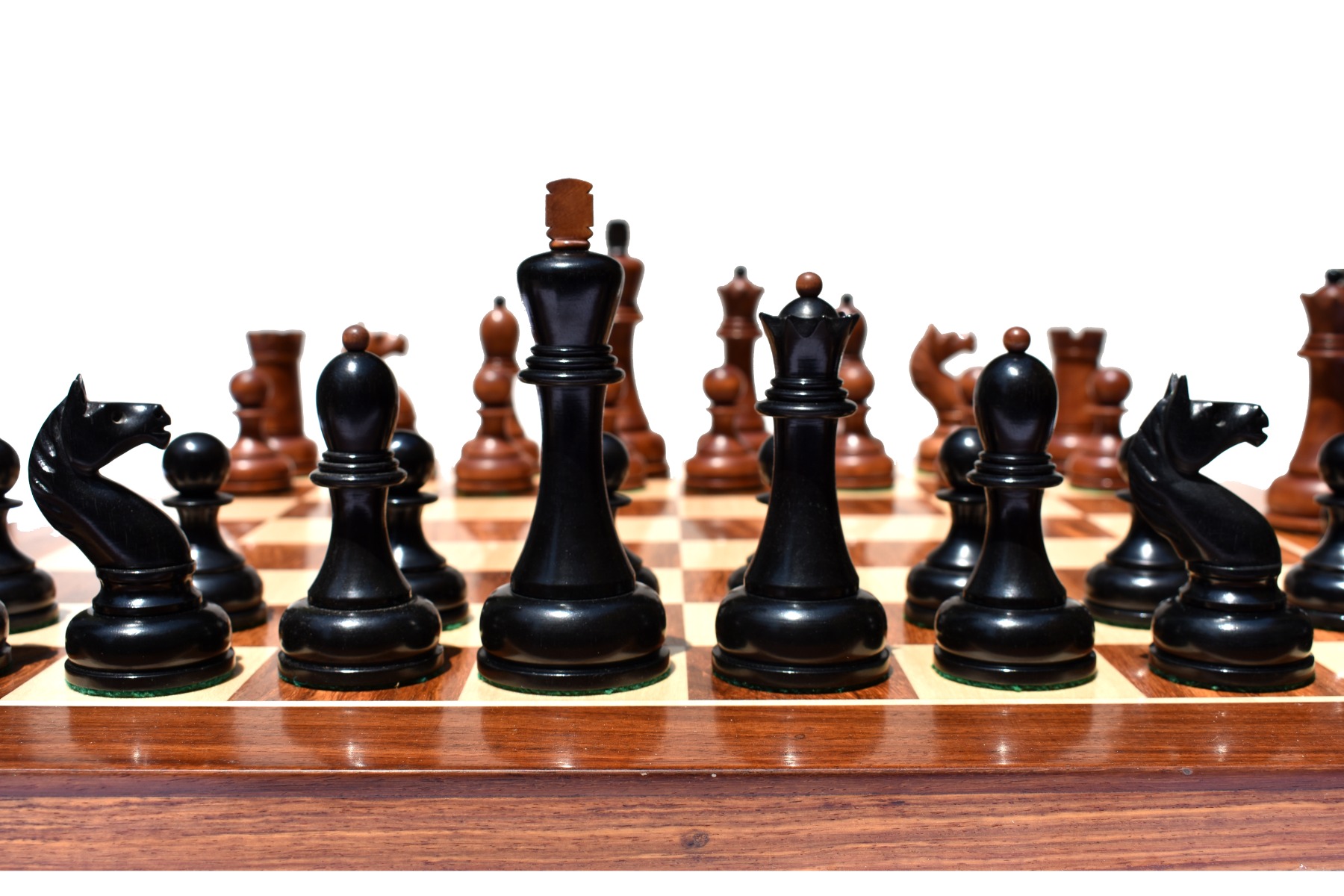 The Reproduction of 1960 Mikhail Tal chess set Antiqued Boxwood & Ebony 4.125" king with 2" Square Chess Board-9045