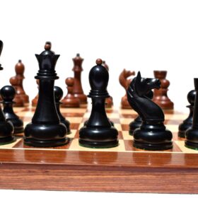 The Reproduction of 1960 Mikhail Tal chess set Antiqued Boxwood & Ebony 4.125" king with 2" Square Chess Board-9044