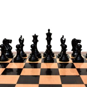 The Howard Staunton chess set Boxwood & Ebony 4" King with 2" square chess board-9149