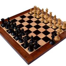 The Howard Staunton chess set Boxwood & Ebony 4" King with 2" square chess board-0
