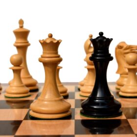 The Howard Staunton chess set Boxwood & Ebony 4" King with 2" square chess board-9145