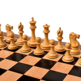 The Howard Staunton chess set Boxwood & Ebony 4" King with 2" square chess board-9148