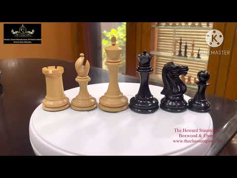 The Howard Staunton chess set Boxwood & Ebony 4" King with 2" square chess board-9156