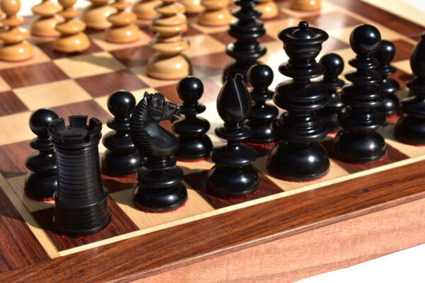 Circa 1840 St John Calvert Series Chess set 3.3" King <br> Boxwood & Ebony with 16" Chess Board