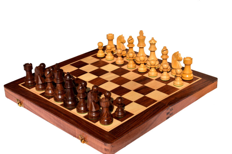 German Staunton chess set 3.75" King<br> Boxwood & Sheesham <br> with 16" chess Board