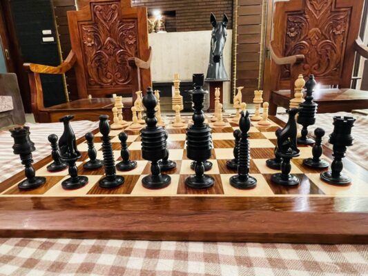 The Lurcher Series Limited Edition <br> Bowood/Striped Ebony 4.75" King <br> 2" Square chess board