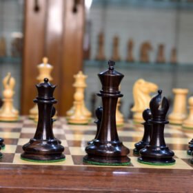 The Cook Type 1 Style 1849-50 Jaques Series <br> Chess set Boxwood/Stripped Ebony with 2" Square Chess Board
