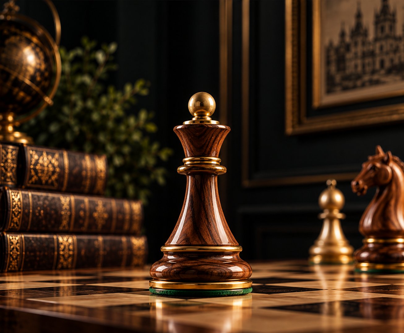 Bespoke rosewood piece with a brass finial and brass rings